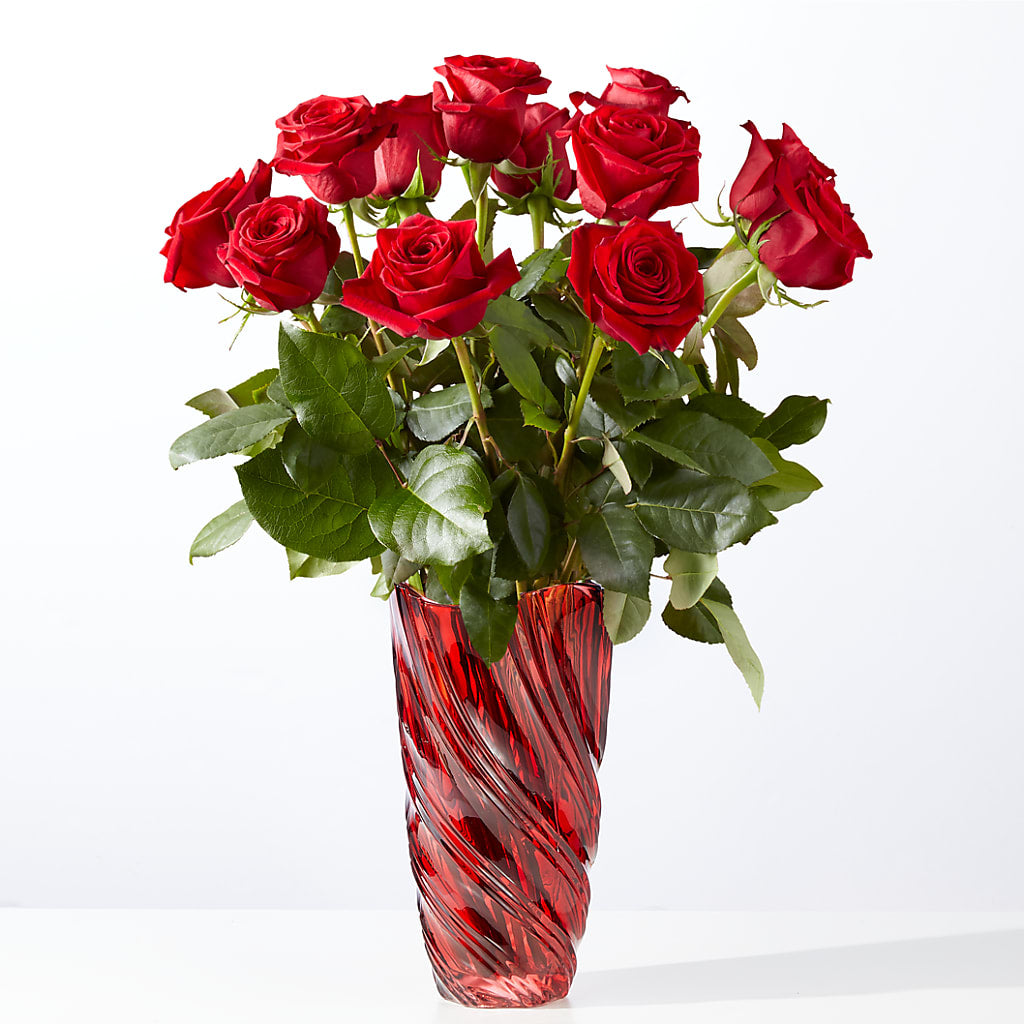 Classic Love Red Rose Bouquet with Luxe Swirl Vase – ROBIN'S CORNER FLOWER SHOP, Taunton MA