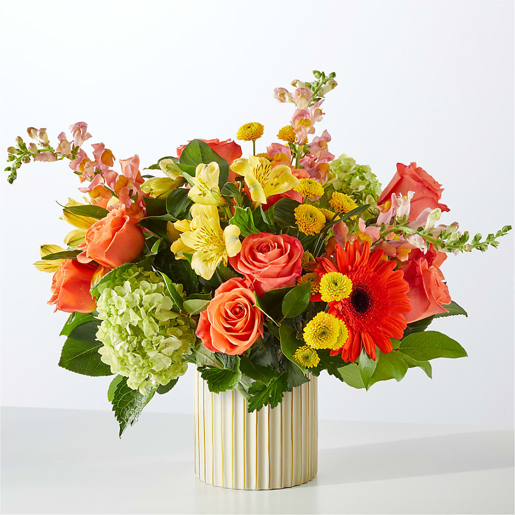Autumn Sunshine Bouquet with Ivory Vase – ROBIN'S CORNER FLOWER SHOP, Taunton MA