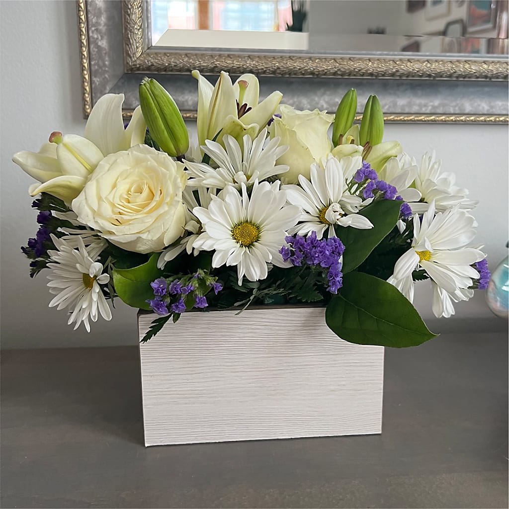 Beyond Blue Box Bouquet – ROBIN'S CORNER FLOWER SHOP, Taunton MA