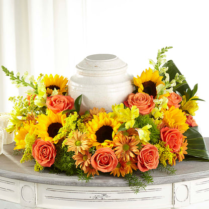 Faithful Sunflower Cremation Adornment – ROBIN'S CORNER FLOWER SHOP, Taunton MA