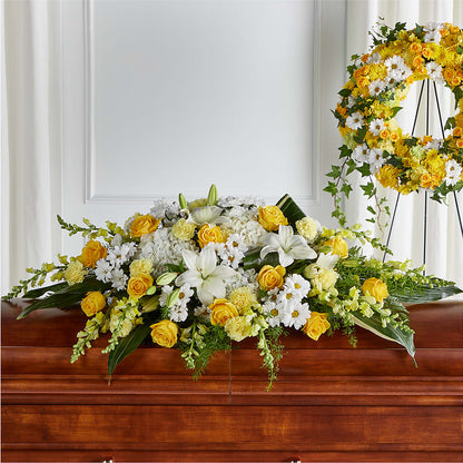 Golden Harmony Casket Spray – ROBIN'S CORNER FLOWER SHOP, Taunton MA