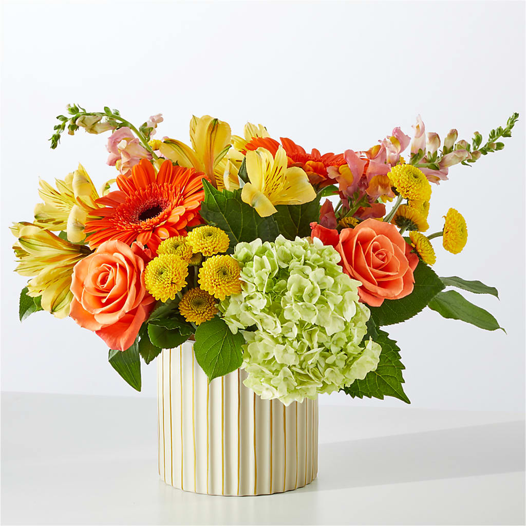 Autumn Sunshine Bouquet with Ivory Vase – ROBIN'S CORNER FLOWER SHOP, Taunton MA