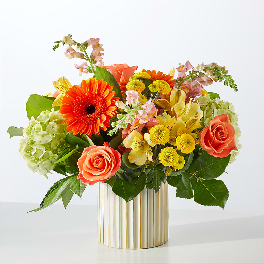 Autumn Sunshine Bouquet with Ivory Vase – ROBIN'S CORNER FLOWER SHOP, Taunton MA