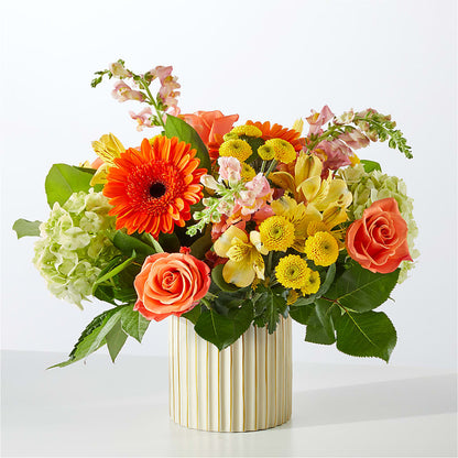 Autumn Sunshine Bouquet with Ivory Vase – ROBIN'S CORNER FLOWER SHOP, Taunton MA