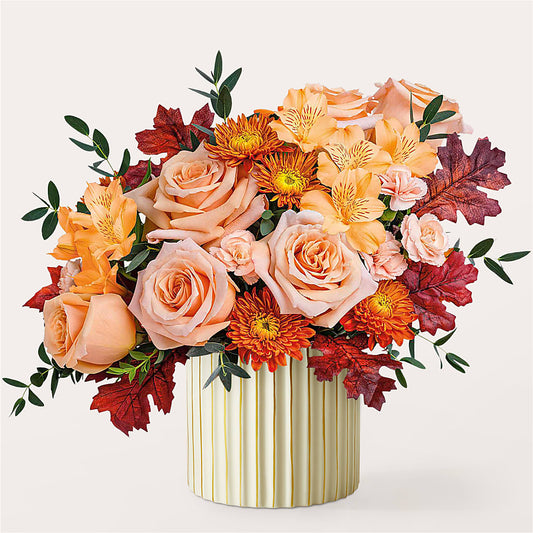 Spiced Latte Bouquet with Ivory Vase – ROBIN'S CORNER FLOWER SHOP, Taunton MA