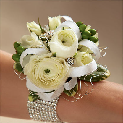 White Wedding Corsage – ROBIN'S CORNER FLOWER SHOP, Taunton MA
